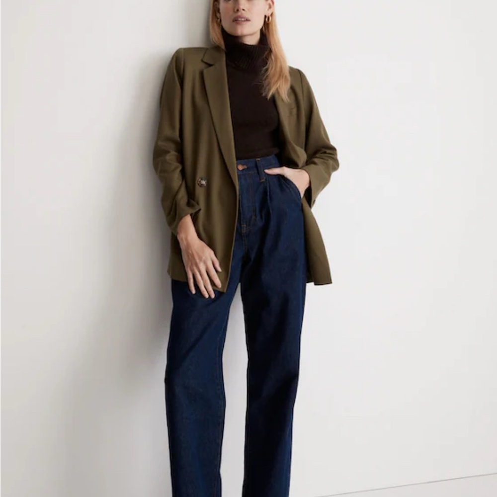 Madewell Drapeweave Caldwell Double-Breasted Blazer in Kale XS